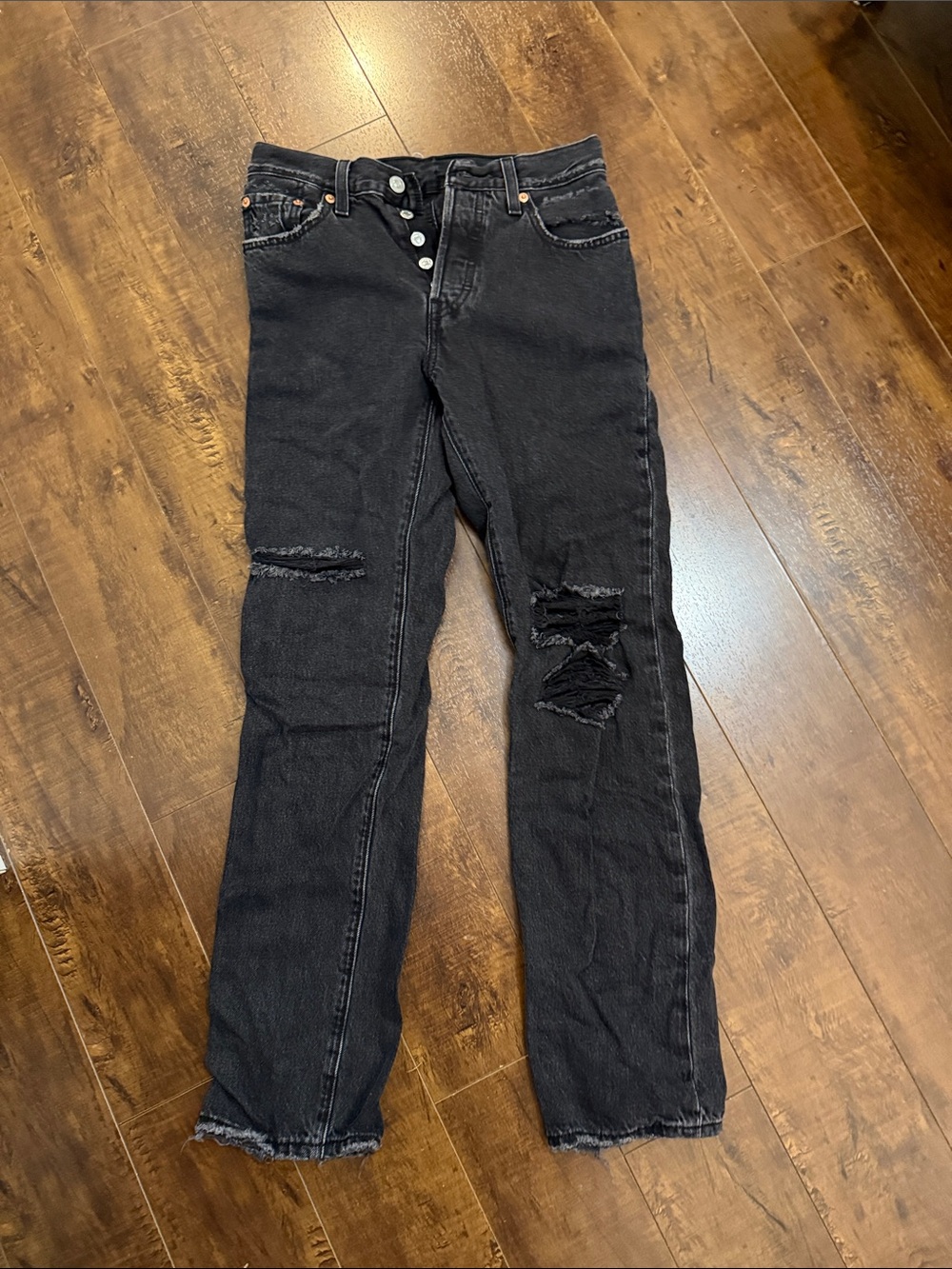 Levi's Black Distressed Straight-Leg Jeans
